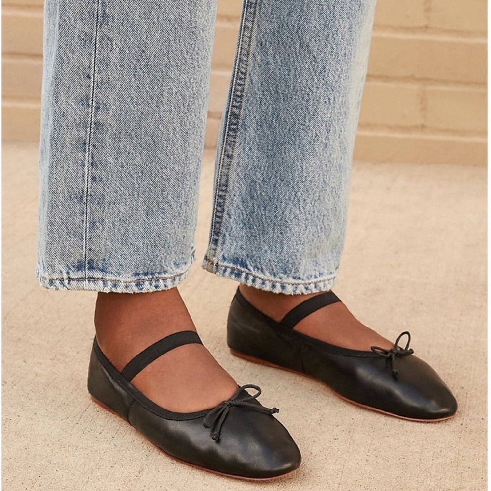 Loeffler Randall Leonie Ballet Flats in Black Leather, Size 11